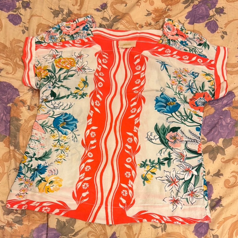 Anthropologie Maeve Red and White Floral Blouse
